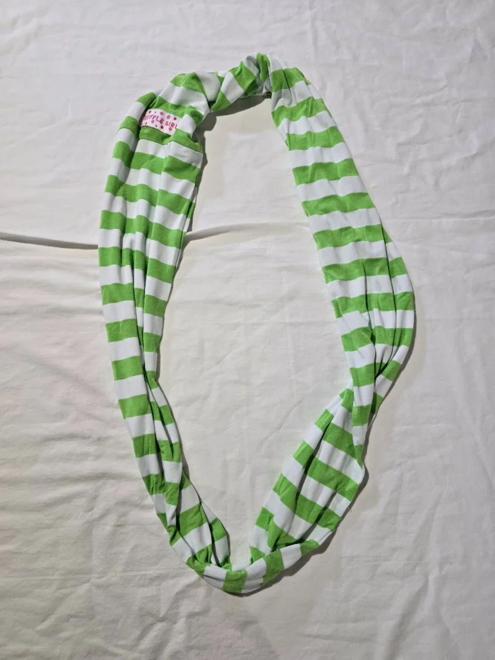 Ruffle Girl Green and White Striped Infinity Scarf – Lightweight Summer Accessor